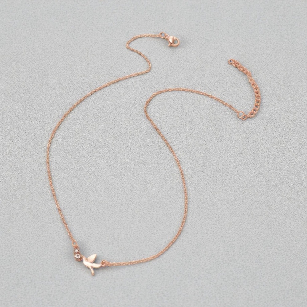 Bird of Peace Dove and CZ rose gold necklace. New.